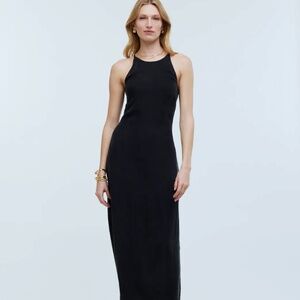 Madewell Crisscross Midi Slip Dress in Cupro-Blend Black NP085 $118